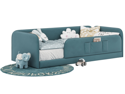 Tyrkysová sametová jednolůžková postel Rio 90 x 200 cm