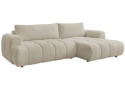 Béžová bouclé rozkládací pohovka Fuji 292 cm, pravá