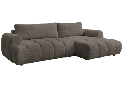Hnědá bouclé rohová rozkládací pohovka Fuji 292 cm, pravá