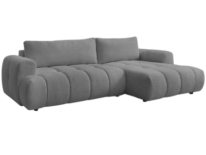 Šedá bouclé rohová rozkládací pohovka Fuji 292 cm, pravá