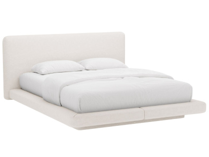 Světle béžová čalouněná dvoulůžková postel MICADONI Linea 140 x 200 cm