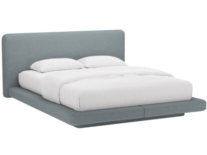 Světle modrá čalouněná dvoulůžková postel MICADONI Linea 200 x 200 cm