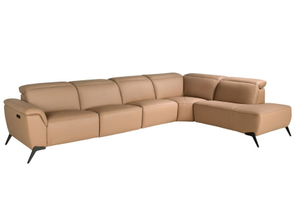 Světle hnědá kožená rohová pohovka No. 6280, 376 cm, pravá