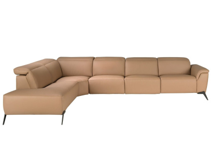 Světle hnědá kožená rohová pohovka Angel Cerdá No. 6281, 376 cm, levá