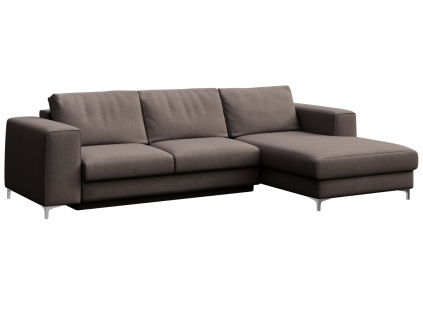 Šedá sametová rozkládací pohovka Rene 277 cm, pravá