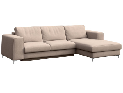 Béžová sametová rohová rozkládací pohovka Rene 277 cm, pravá