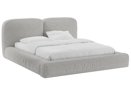 Světle šedá bouclé dvoulůžková postel Micadoni Martina 180 x 200 cm s úložným prostorem