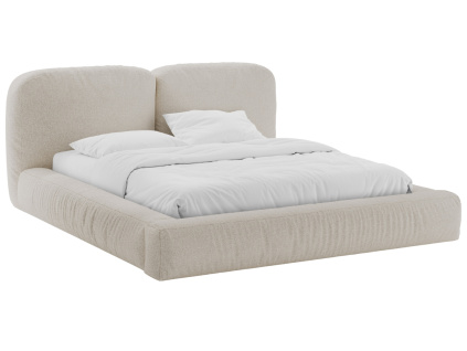 Béžová bouclé dvoulůžková postel Micadoni Martina 180 x 200 cm s úložným prostorem