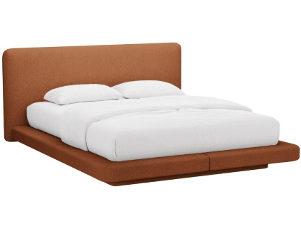 Terakotově oranžová bouclé dvoulůžková postel MICADONI Linea 180 x 200 cm
