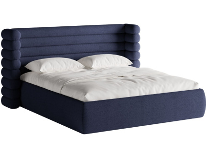 Modrá bouclé dvoulůžková postel MICADONI Mount 160 x 200 cm