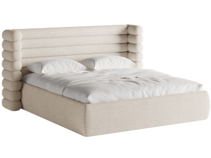 Světle béžová bouclé dvoulůžková postel MICADONI Mount 160 x 200 cm