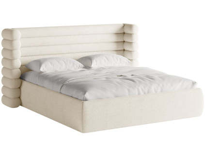 Bílá bouclé dvoulůžková postel MICADONI Mount 160 x 200 cm