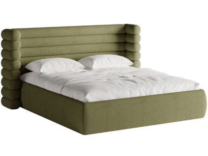 Zelená bouclé dvoulůžková postel MICADONI Mount 180 x 200 cm