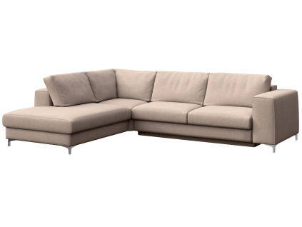 Béžová sametová rohová rozkládací pohovka Rene 302 cm, levá
