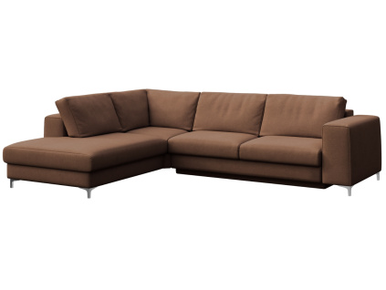 Hnědá sametová rohová rozkládací pohovka Rene 302 cm, levá