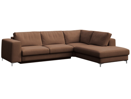 Hnědá sametová rohová rozkládací pohovka Rene 302 cm, pravá
