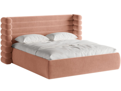 Růžová sametová dvoulůžková postel MICADONI Mount 160 x 200 cm