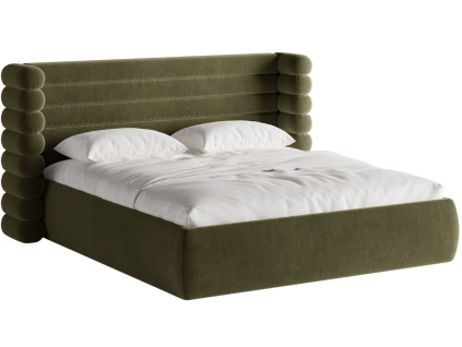 Zelená sametová dvoulůžková postel MICADONI Mount 160 x 200 cm