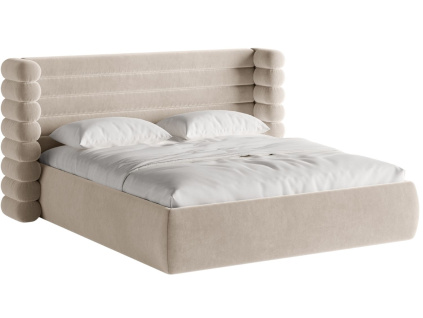 Béžová sametová dvoulůžková postel MICADONI Mount 180 x 200 cm