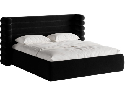 Černá sametová dvoulůžková postel MICADONI Mount 180 x 200 cm