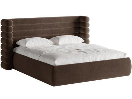 Hnědá sametová dvoulůžková postel MICADONI Mount 180 x 200 cm