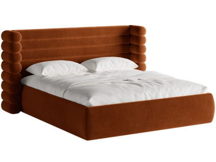 Terakotově oranžová sametová dvoulůžková postel MICADONI Mount 180 x 200 cm
