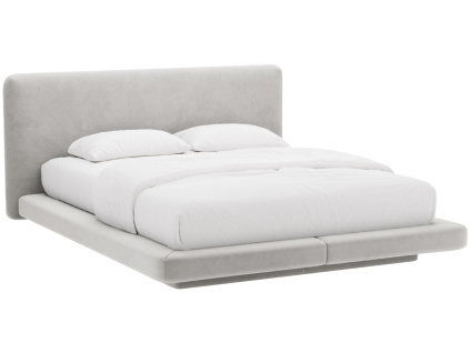 Světle šedá sametová dvoulůžková postel MICADONI Linea 160 x 200 cm