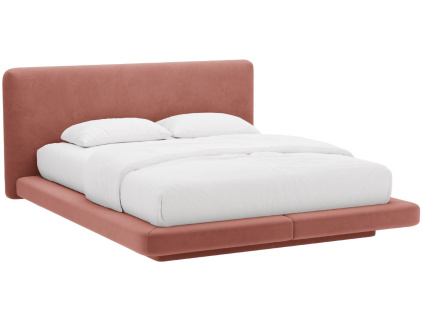 Růžová sametová dvoulůžková postel MICADONI Linea 160 x 200 cm