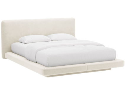 Béžová sametová dvoulůžková postel MICADONI Linea 180 x 200 cm