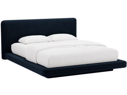 Královsky modrá sametová dvoulůžková postel MICADONI Linea 180 x 200 cm