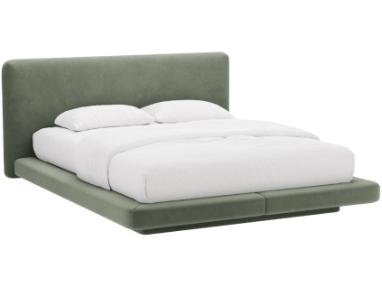 Zelená sametová dvoulůžková postel MICADONI Linea 180 x 200 cm