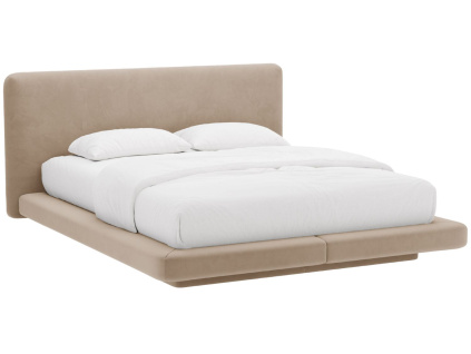 Tmavě béžová sametová dvoulůžková postel MICADONI Linea 180 x 200 cm