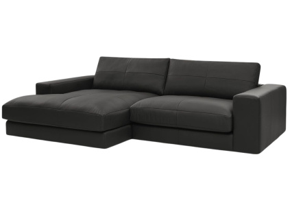 Černá kožená rohová pohovka Leonard 274 cm, levá