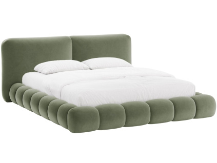 Zelená sametová dvoulůžková postel MICADONI Solange 160 x 200 cm