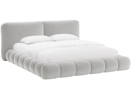 Světle šedá sametová dvoulůžková postel MICADONI Solange 160 x 200 cm