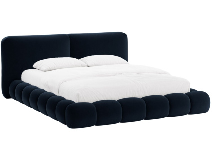 Královsky modrá sametová dvoulůžková postel MICADONI Solange 180 x 200 cm