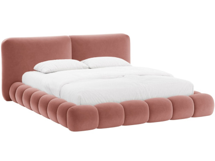 Růžová sametová dvoulůžková postel MICADONI Solange 180 x 200 cm
