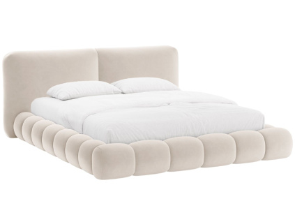Béžová sametová dvoulůžková postel MICADONI Solange 180 x 200 cm