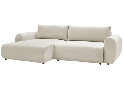 Béžová čalouněná rohová rozkládací pohovka Lucien 314 cm, levá