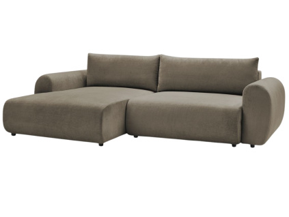 Hnědá čalouněná rohová rozkládací pohovka Lucien 314 cm, levá