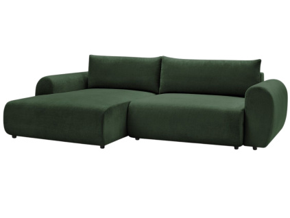 Zelená čalouněná rohová rozkládací pohovka Lucien 314 cm, levá
