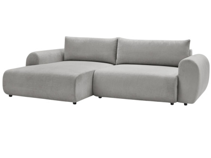 Světle šedá čalouněná rohová rozkládací pohovka Lucien 314 cm, levá