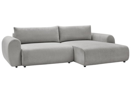 Světle šedá čalouněná rohová rozkládací pohovka Lucien 314 cm, pravá