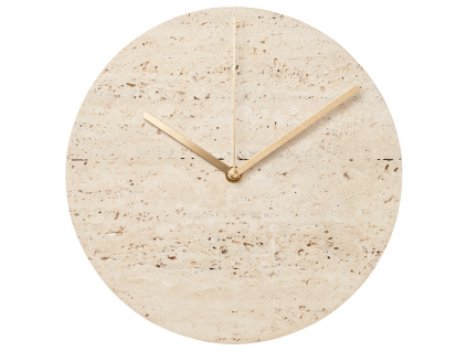 Travertinové nástěnné hodiny Tima 28 cm s dubovou deskou