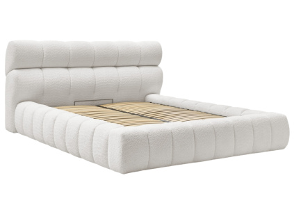 Bílá bouclé dvoulůžková postel Mont-Blanc 180 x 200 cm s úložným prostorem