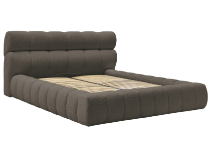 Hnědá bouclé dvoulůžková postel Mont-Blanc 180 x 200 cm s úložným prostorem