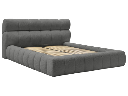 Tmavě šedá bouclé dvoulůžková postel Mont-Blanc 180 x 200 cm s úložným prostorem