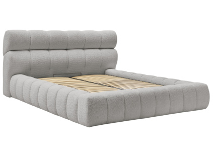 Světle šedá bouclé dvoulůžková postel Mont-Blanc 180 x 200 cm s úložným prostorem