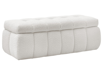 Bílá bouclé lavice Mont-Blanc 144 cm s úložným prostorem