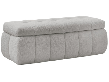 Světle šedá bouclé lavice Mont-Blanc 144 cm s úložným prostorem